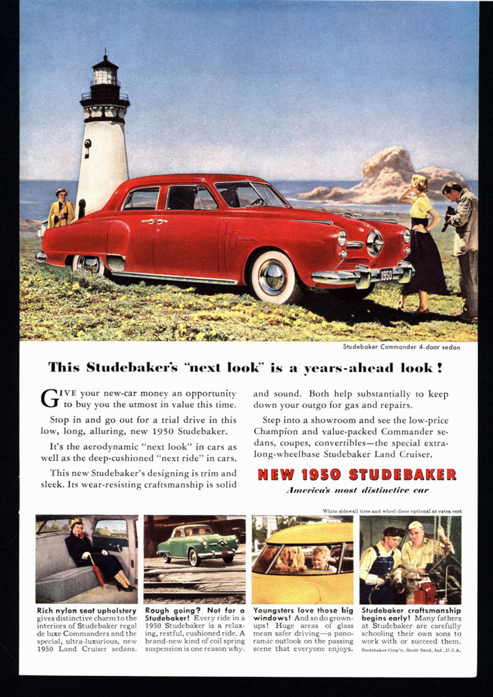 1950 DOUBLE SIDE AD STUDEBAKER COMMANDER & JULIUS DEWEY NATIONAL LIFE PRINT AD