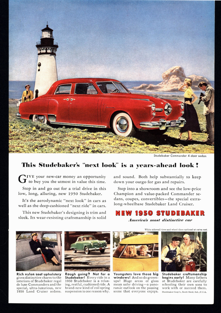 1950 DOUBLE SIDE AD STUDEBAKER COMMANDER & JULIUS DEWEY NATIONAL LIFE PRINT AD
