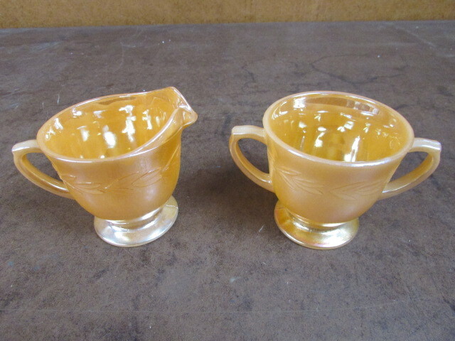 Fire King Peach Luster Creamer sugar excellent ware