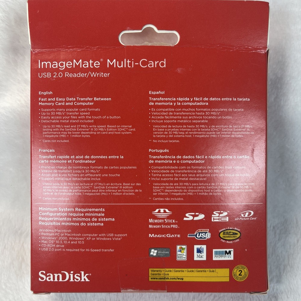 SanDisk ImageMate Multi-Card USB 2.0 Reader/Writer SDDR-199-A20 Open Box