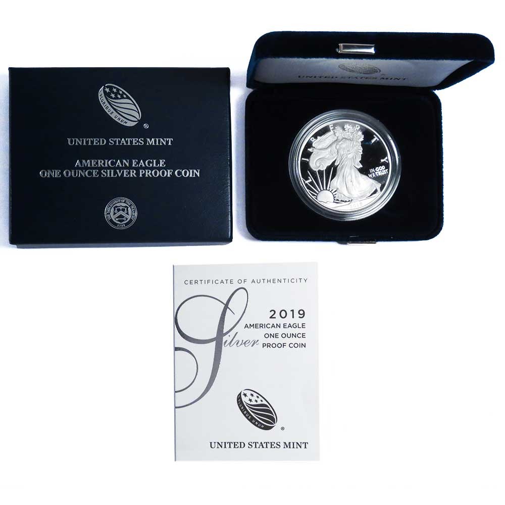 2019-W Proof $1 American Silver Eagle Box, OGP & COA