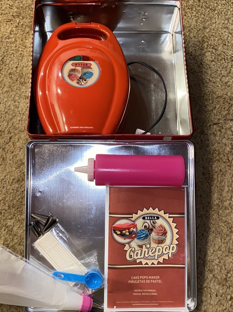 BELLA 12 Cakepop Maker Kit Red Tin Gift Box Set with Handle. Complete.