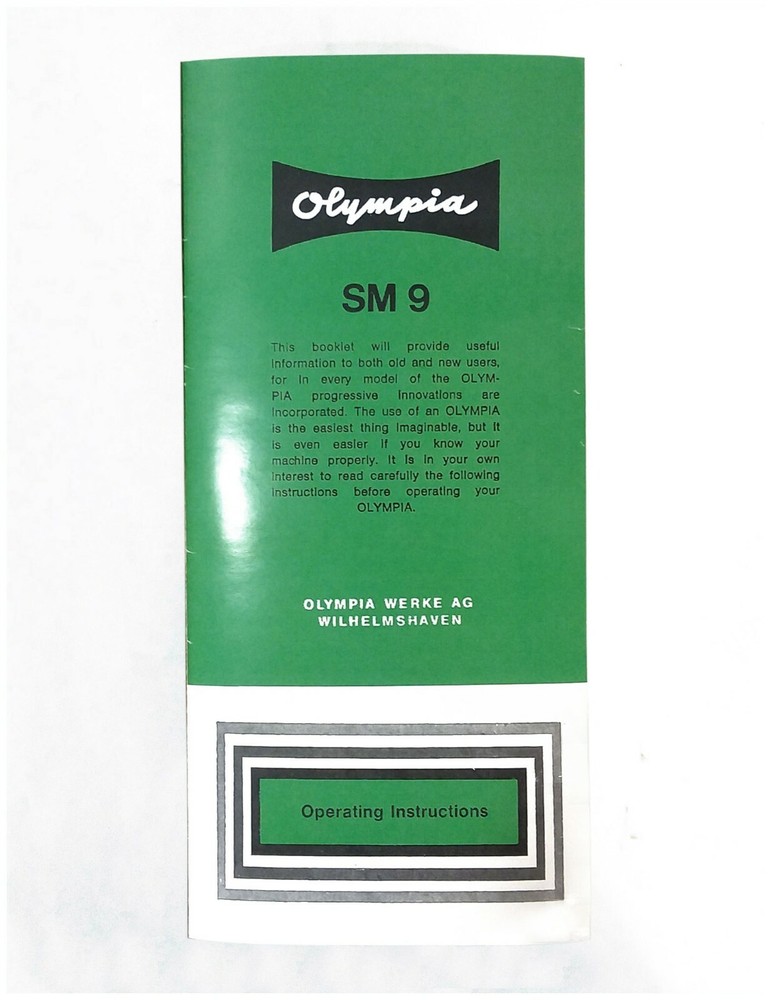 Olympia SM9 Typewriter User Instruction Owner's Manual Guide Directions Sixties