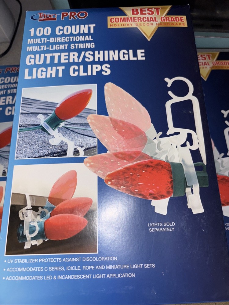3 New Boxes Titan Pro 100 CT Multi Directional Gutter/Shingle Light Clips ￼