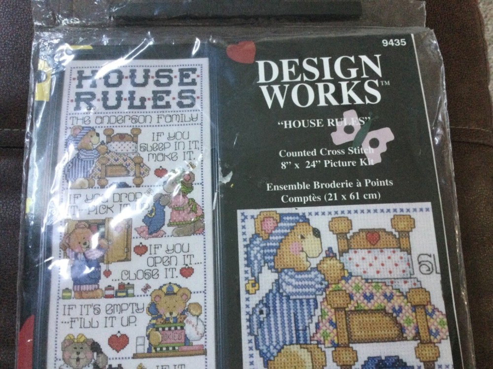 Design Works Unopened Crosstitch House Rules Teddy Bear