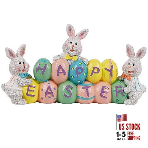 Easter Decorations Eggs Bunny, Hand-Painted Resin Tabletop Easter Eggs Bunny