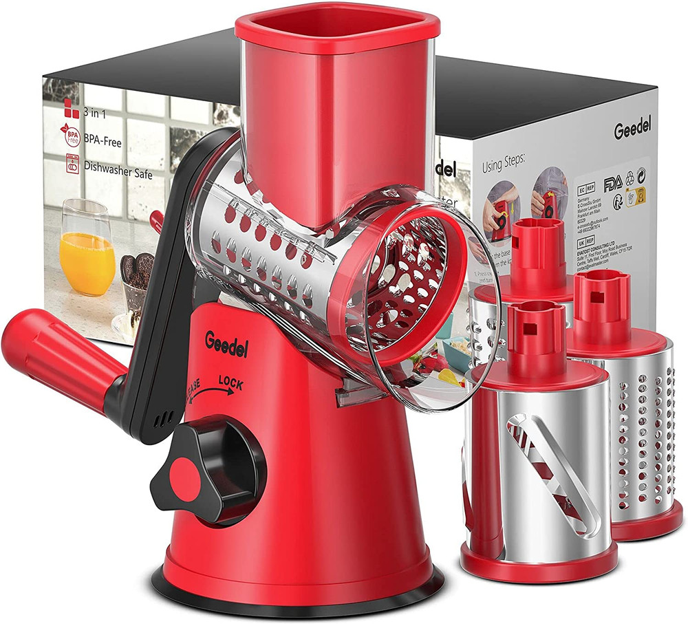 Rotary Cheese Grater, Kitchen Mandoline Vegetable Slicer with 3 Interchangeable