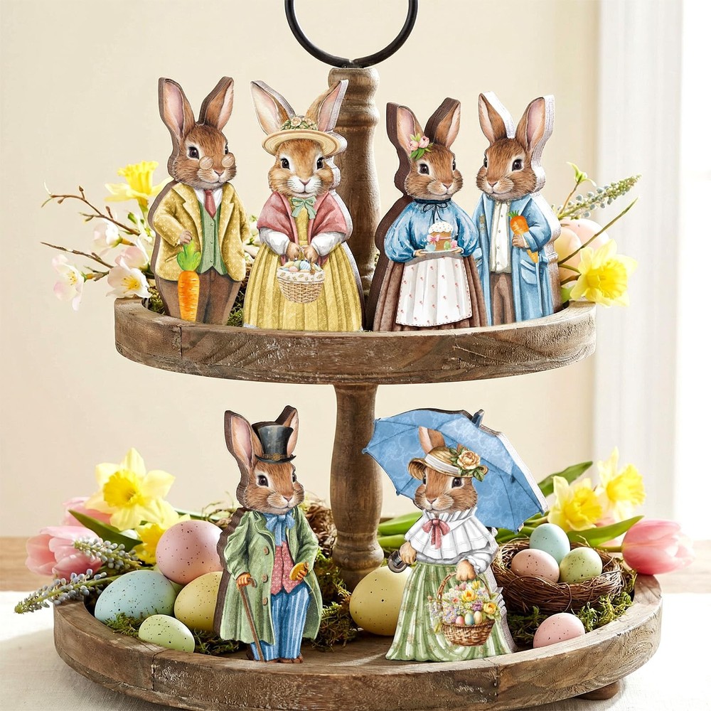 6 Pcs Easter Decorations Easter Wooden Bunny Signs Tabletop Decor Rustic Rabbit