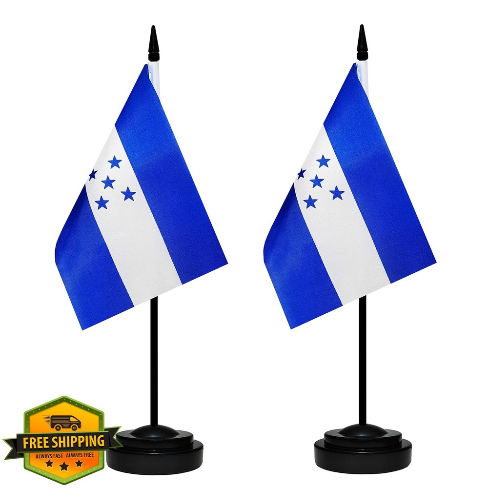 Honduras Desk Flag Set 2 Pack Mini Table Office Flag Black Pole Base