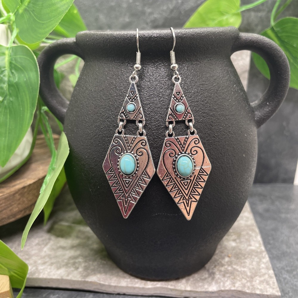 3” Silver-tone Boho Retro Earring Set Drop Dangle New Free Ship B6369