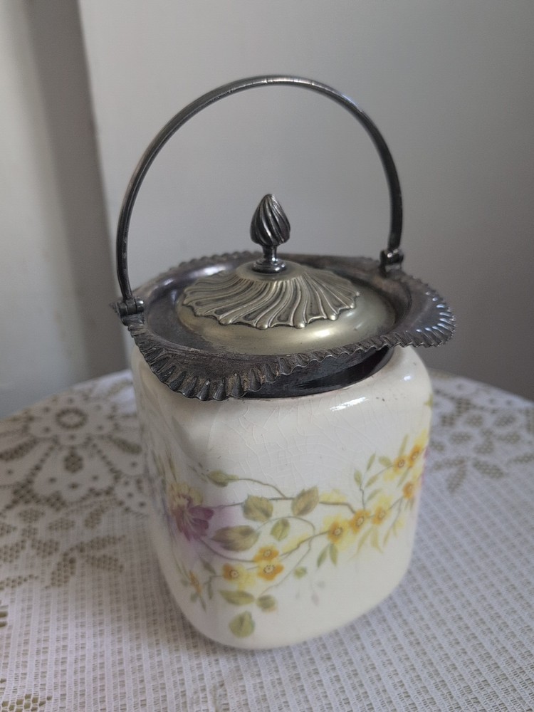 Victorian Biscuit Barrel, Silver Plate Lid