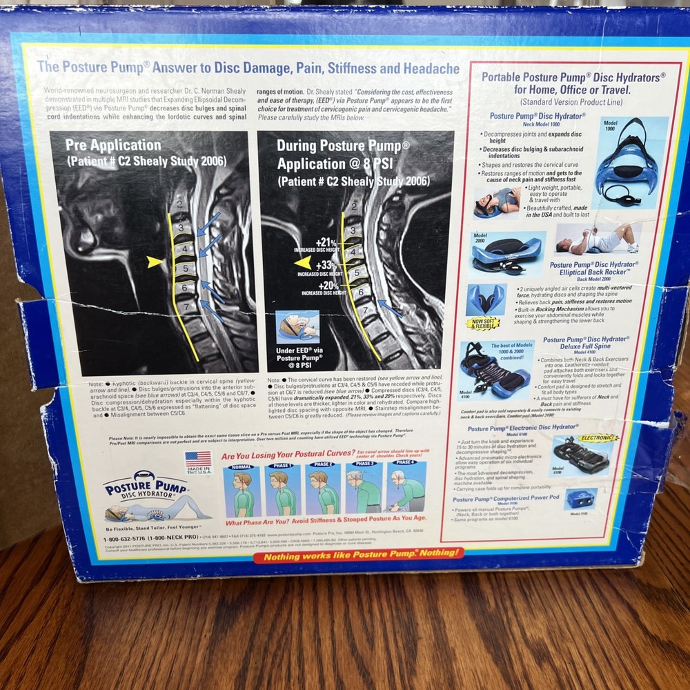 Posture Pump Model 1000 Neck Exerciser Cervical Disc Hydrator Complete w/ Box