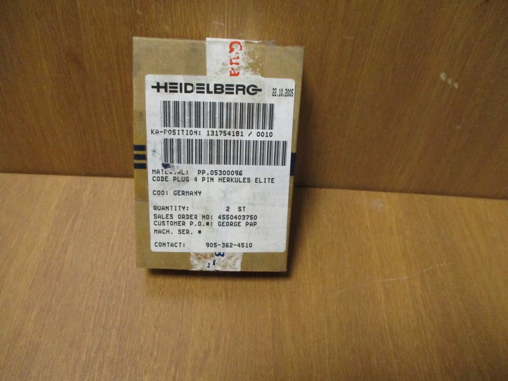 HEIDELBERG PRESS CODE PLUG 4 PIN HERKULES ELITE. PART#PP.05300096, SEALED