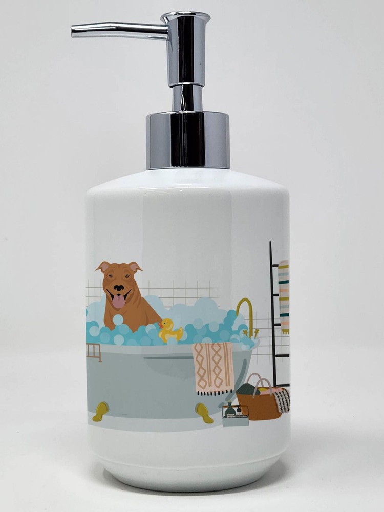 NEW Red Pit Bull Terrier Ceramic Soap Dispenser Hand Soap Dispenser Pump