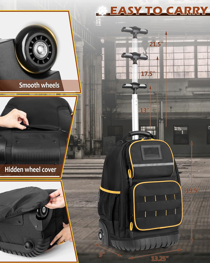 Durable Rolling Tool Backpack with Detachable Insert & Ample Storage Pockets