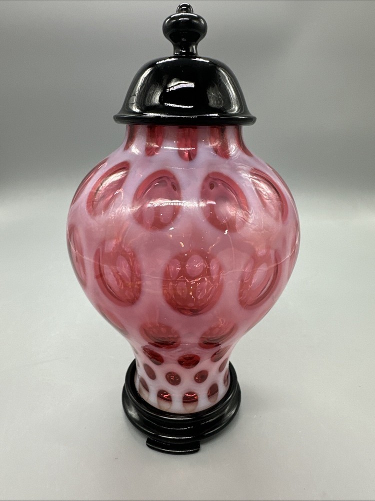 FENTON CRANBERRY COIN DOT 11” GINGER JAR - LIMITED EDITION NUMBERED