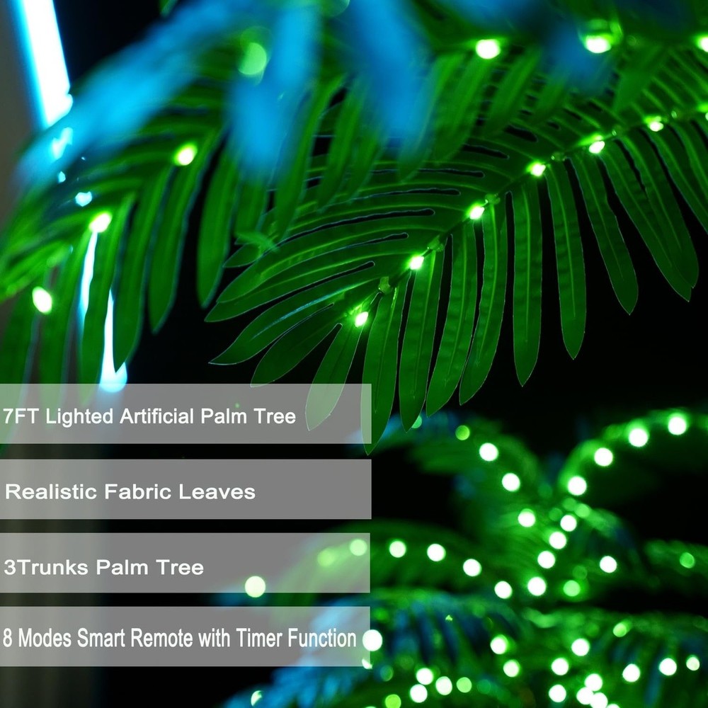 7FT Artificial Palm Tree with 260 LED Lights