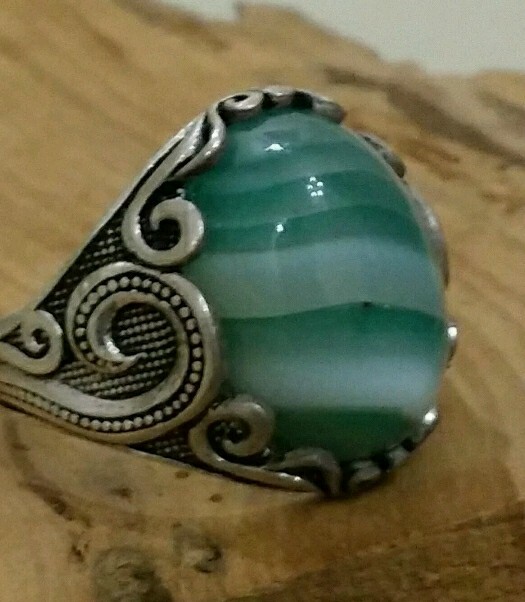 925 Silver Ring Solitaire Seal Rainbow Agate Ring Man Sterling Agate $