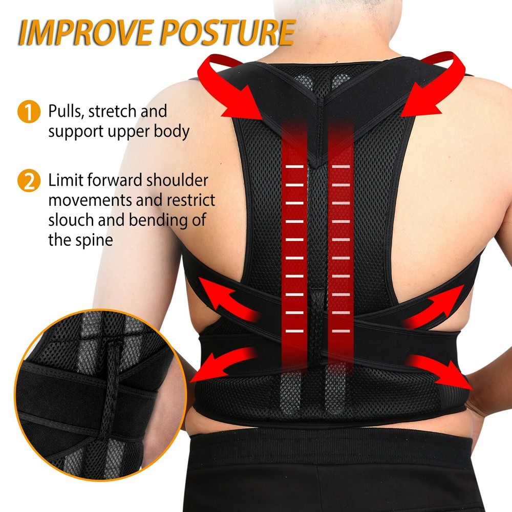 Adjustable Back Posture Shoulder Corrector Support Lumbar Brace Belt Unisex Tool
