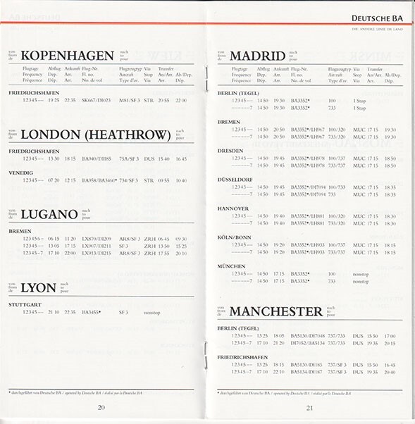 Deutsche BA timetable 1994/10/30