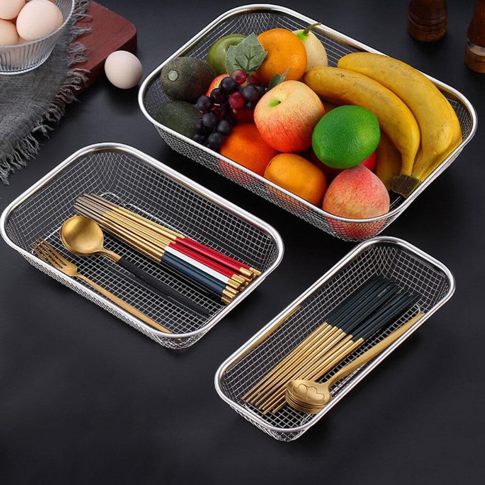 Stainless Steel Rectangular Colander 14.56X10.62X2.95 Inch Multi-Function Mes...