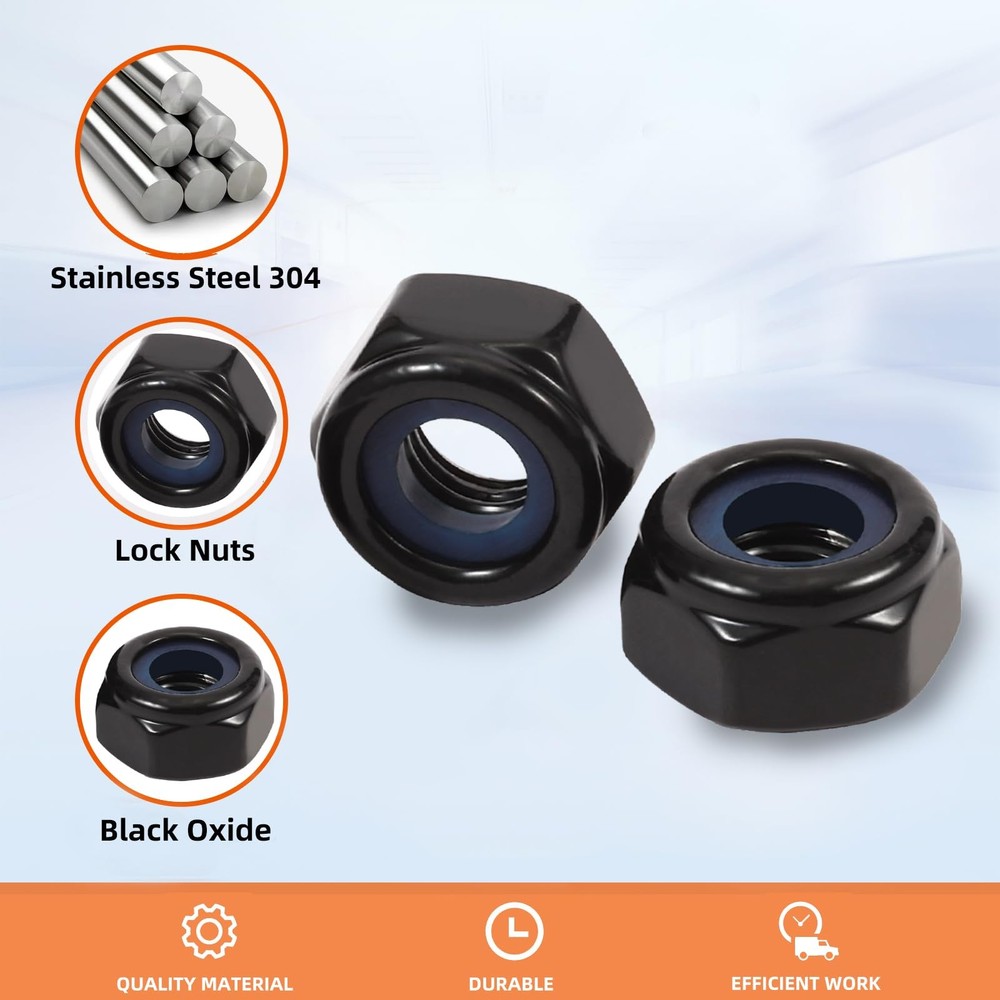 MewuDecor #8-32 Nylon Insert Hex Lock Nuts Locknuts, 304 #8-32, Black