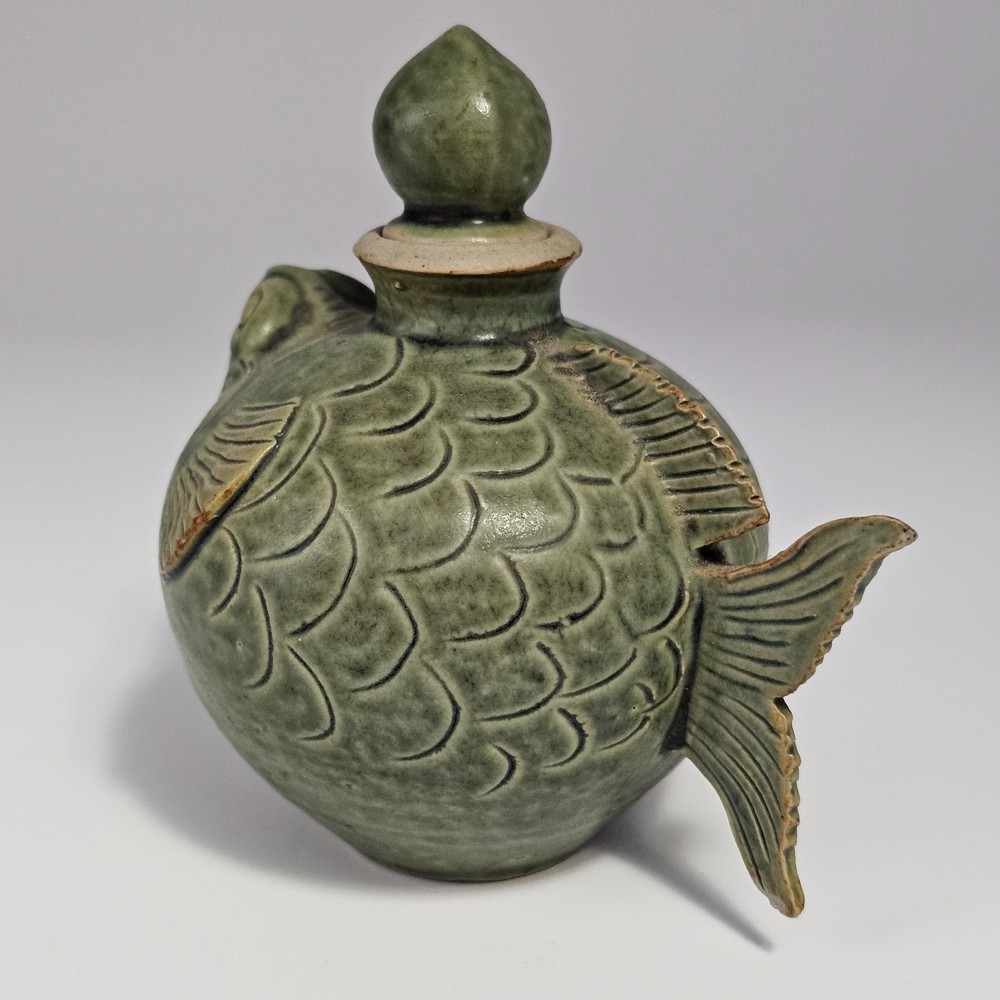 Vintage Celadon Glazed Toad Water Pot 4" H