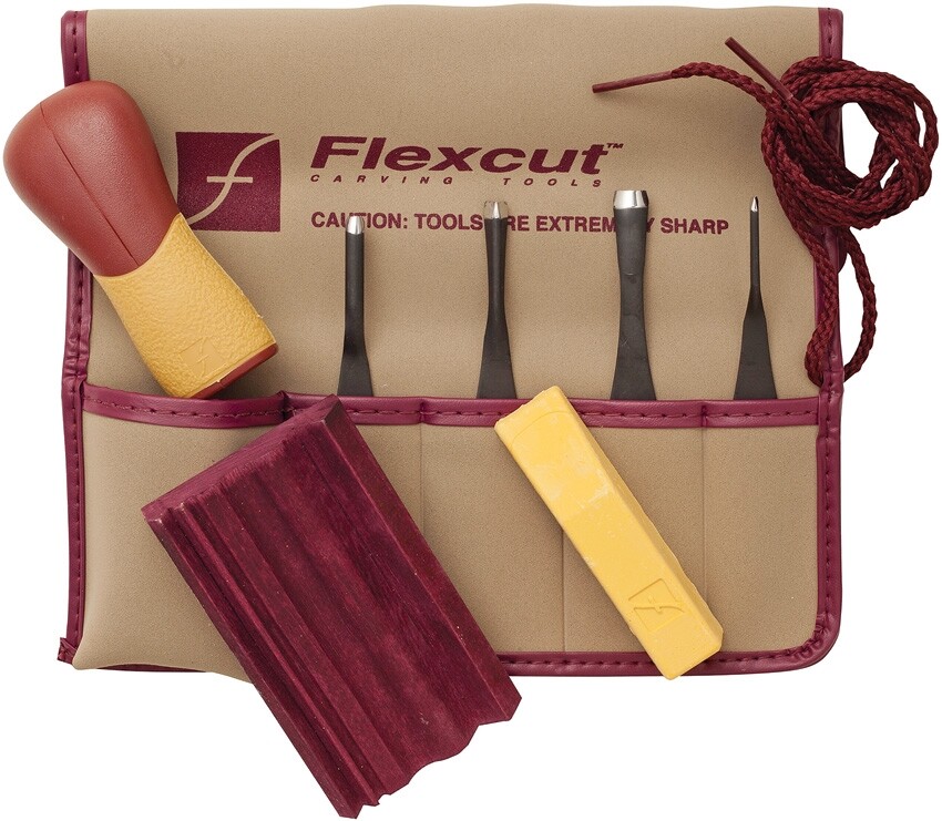 Flexcut 5 Piece Printmaking Set, 4 carving blades, FLEXSK130  &