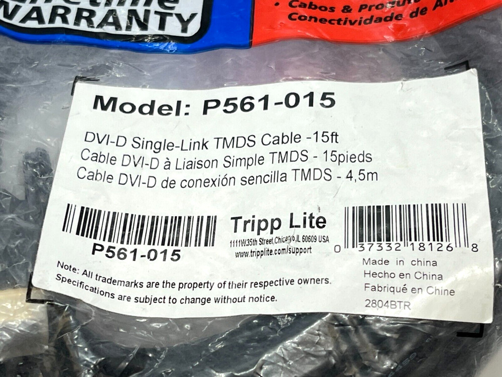 Tripp Lite P561-015 DVI-D Single-Link TMDS Cable 15ft