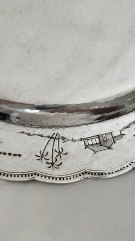 ORIENTAL STERLING SILVER ARCHITECTURAL ROUND TRAY