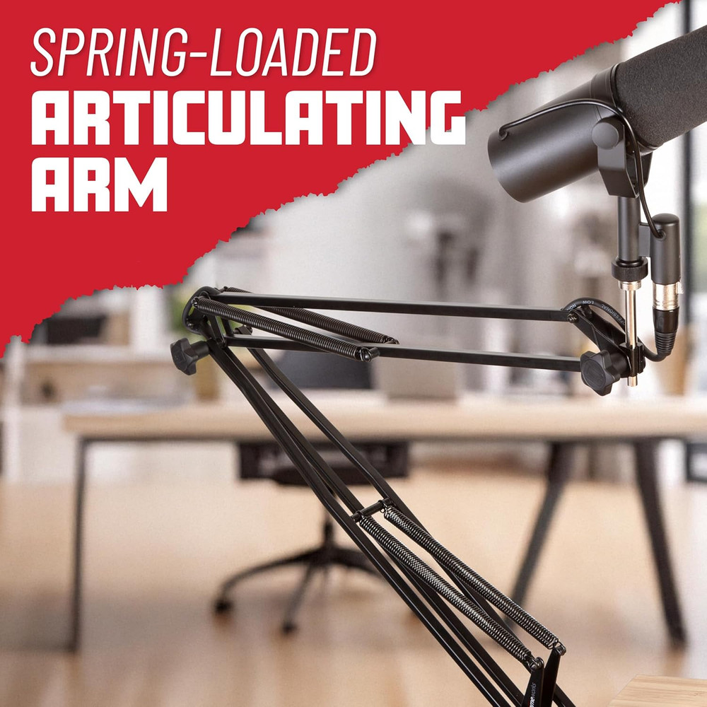 Spring-Loaded Desk-Mounted Microphone Boom Arm for Broadcasts, Podcasts, Content