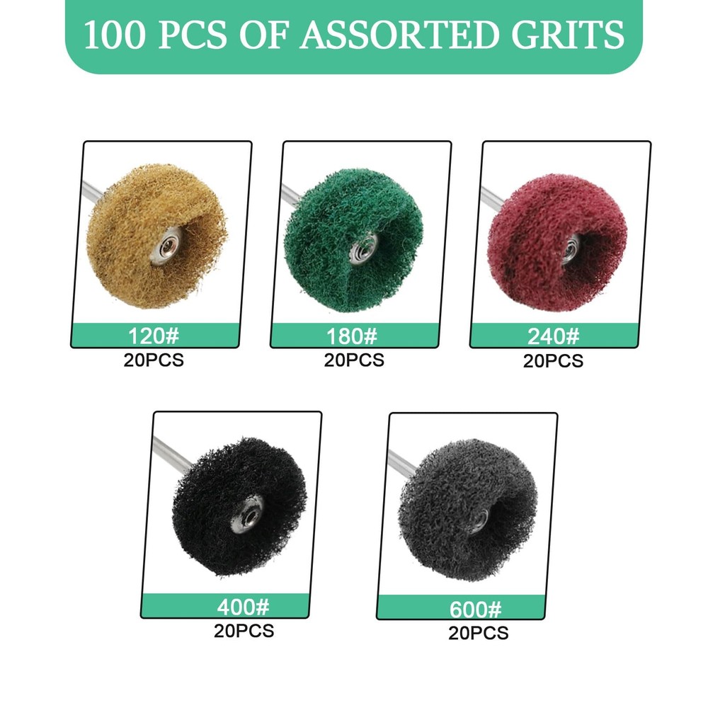 100 Pack Abrasive Polishing Deburring Buffing Wheels Rotary Tool Accessories