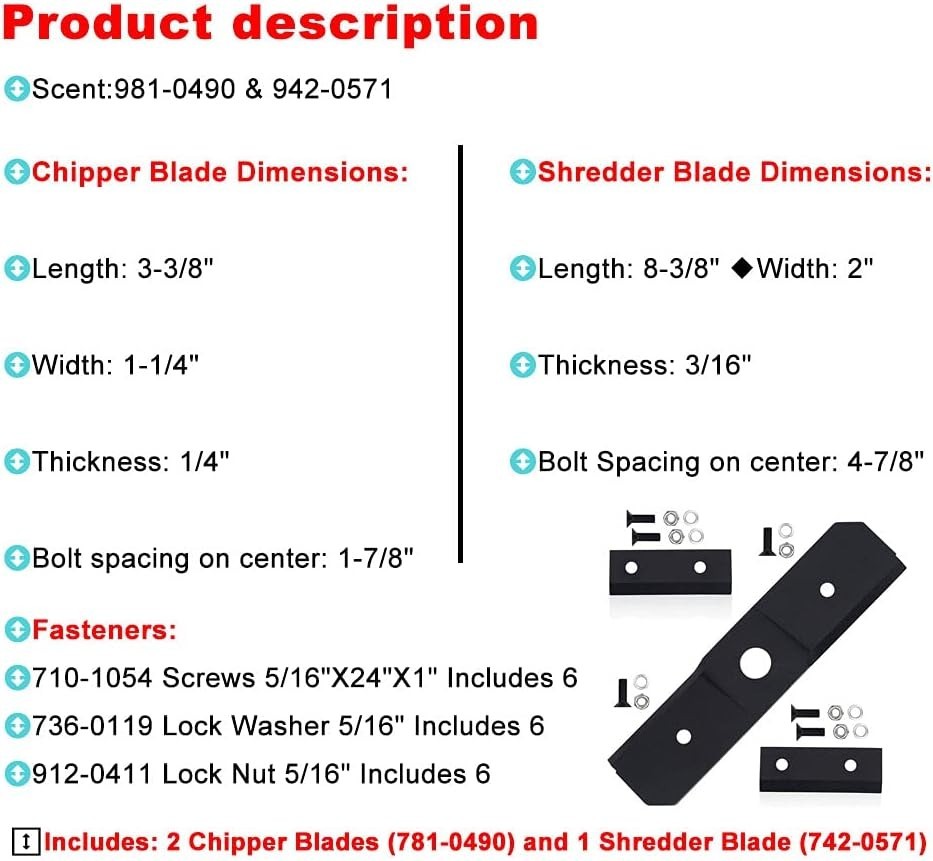 Compact Chipper/Shredder Blades Kit - Compatible with MTD & Troy-Bilt Machines