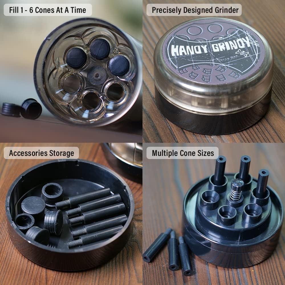 Portable Herb Grinder Cone Cigarette Maker (Holds 6 Cone Blanks Simultaneously)