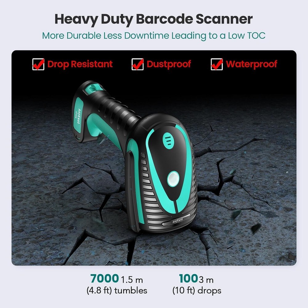 Anyeast Wireless Barcode Scanner with Stand Industrial 1D 2D QR Bluetooth Reader