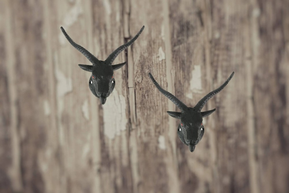 Set of 2 Black Cast Iron Baphomet Decorative Wall Hook Decor