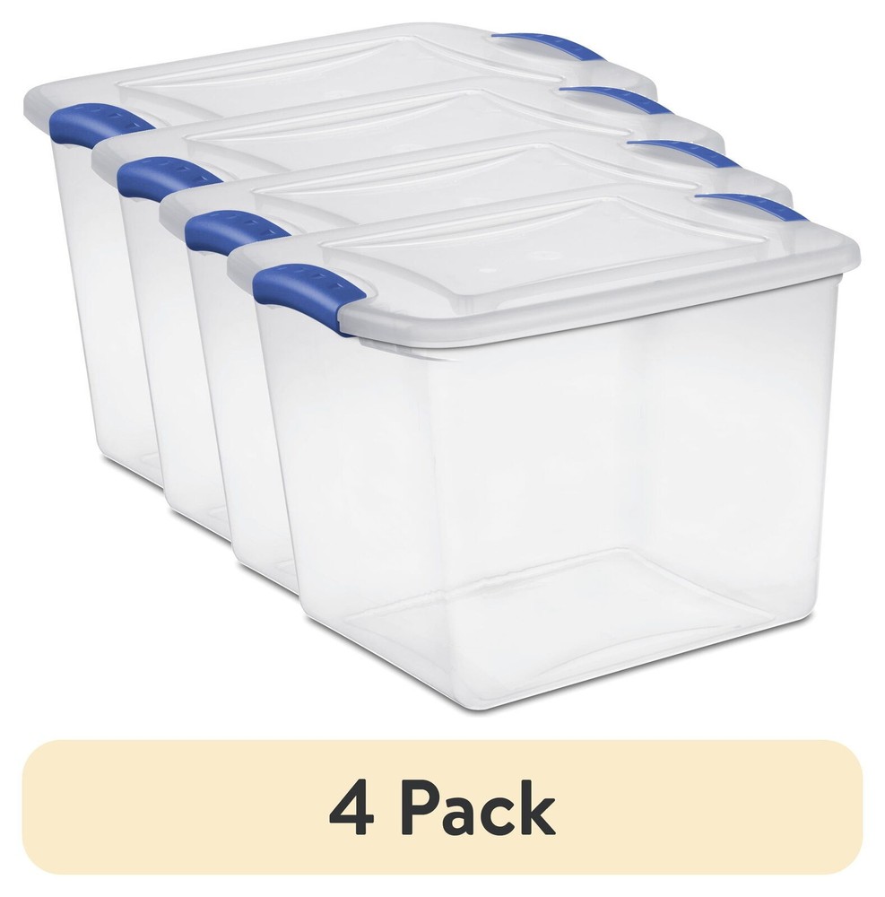 4 Pack 27Qt Blue Stackable Storage Box Durable Containers Bin with Latching Lids
