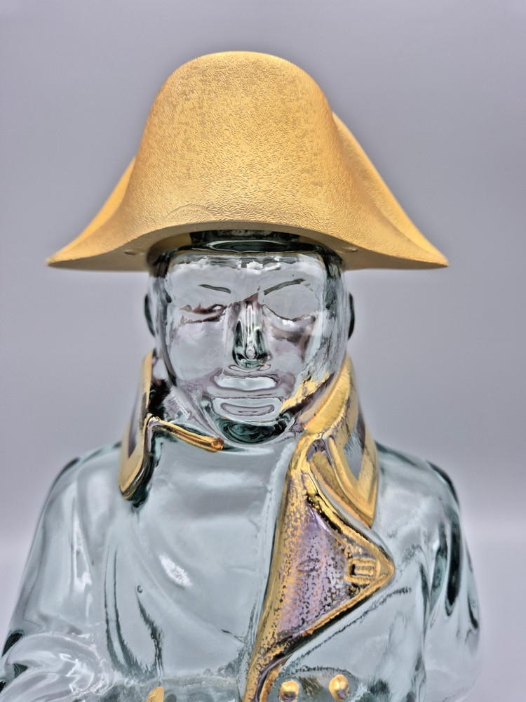 Napoleon Bust 70cl Glass Empty Brandy Bottle, Clear & Gold (JS3)