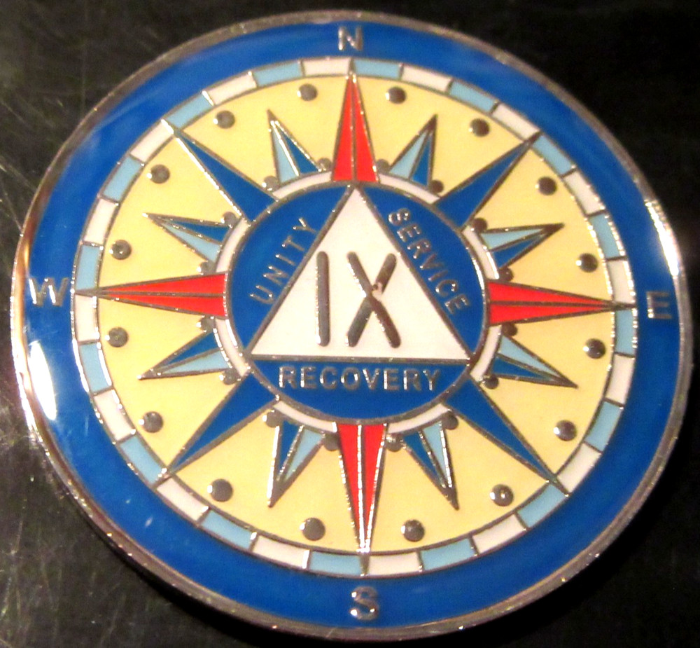 Alcoholics Anonymous medallion year 9 Compass AA Sober Chip token