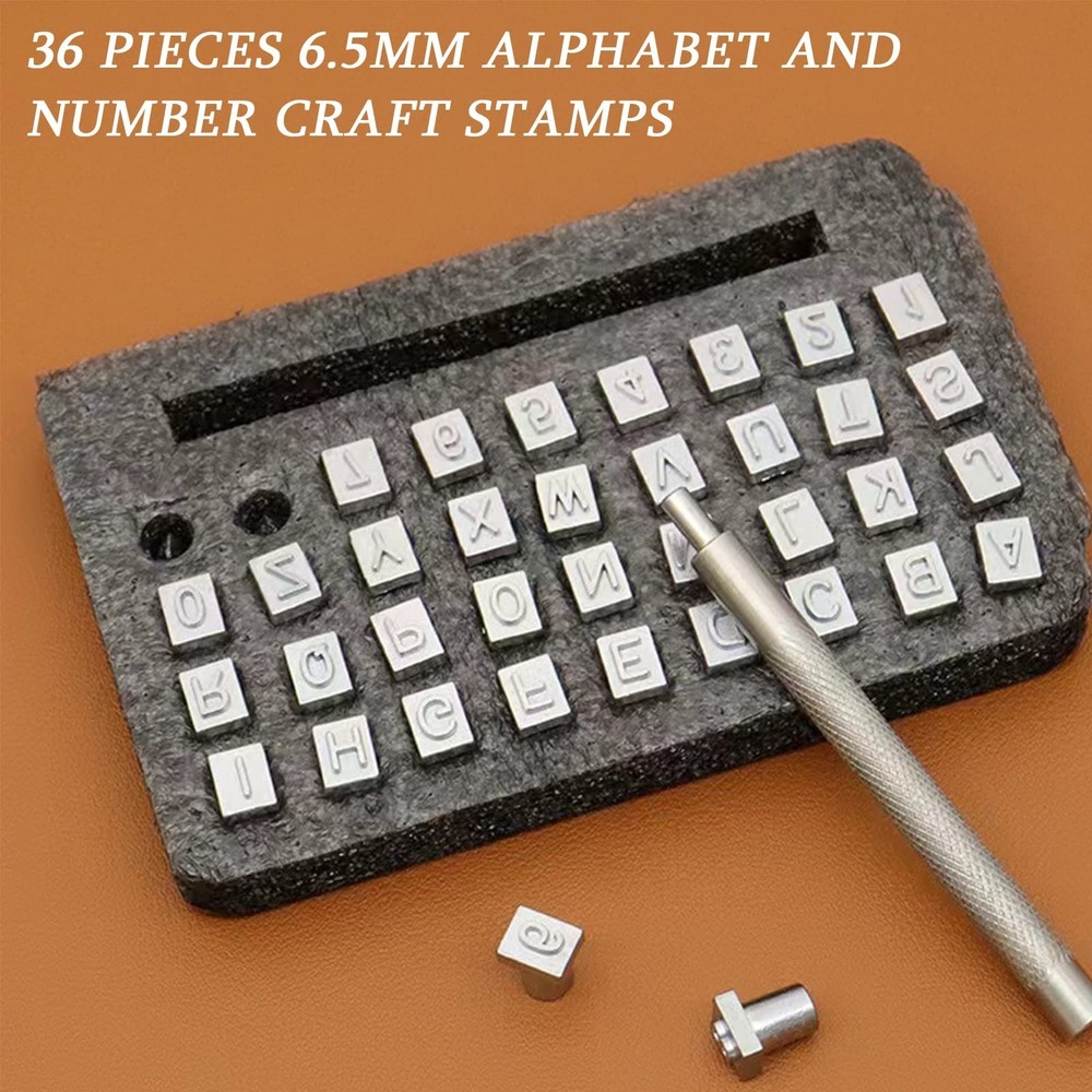 84 PCS Leather Craft Stamping Tools Set, Include 26 6.5mm Alphabet & 10 Numbe...