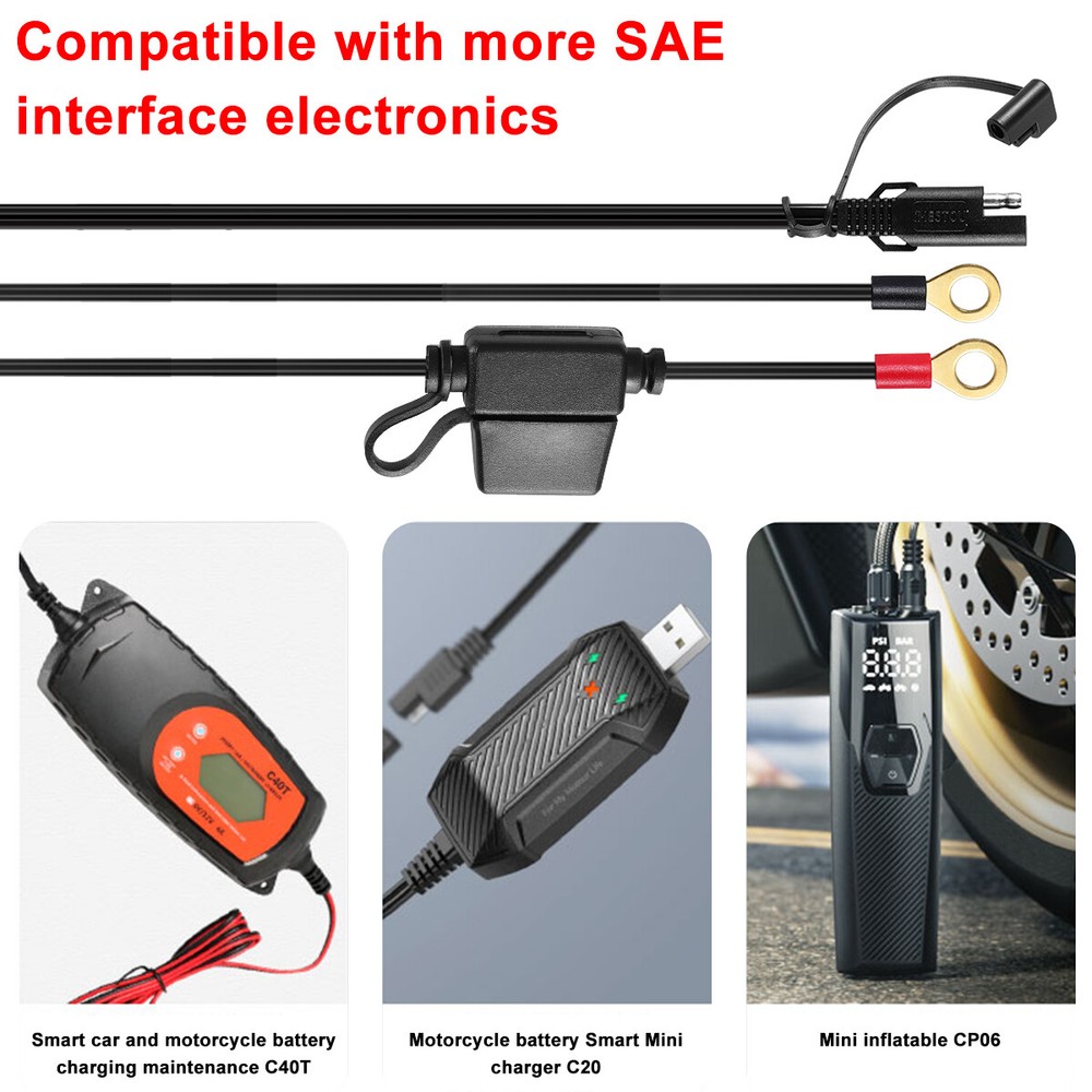 2Pcs 2ft SAE Battery Connector Cable 2-Pin Ring Terminal Harness Extension Wire