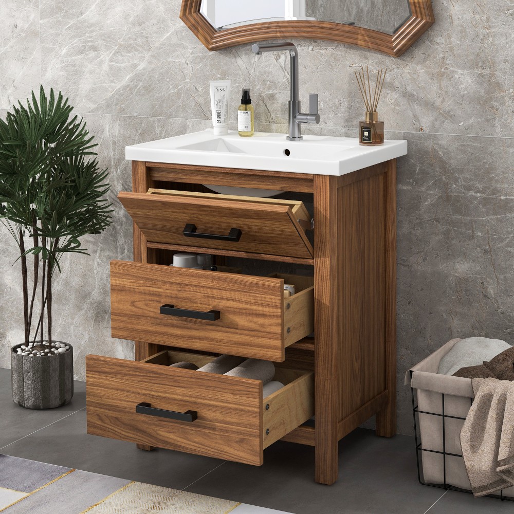 Bathroom Vanity W Ceramic Basin Sink 3 Drawers Single Sink