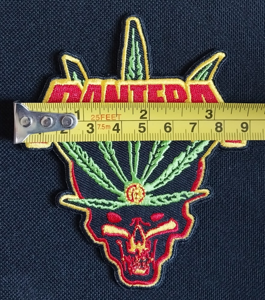 LICENSED PANTERA POT LEAF SKULL EMBROIDERED IRON ON BATTLE JACKET BAND PATCH