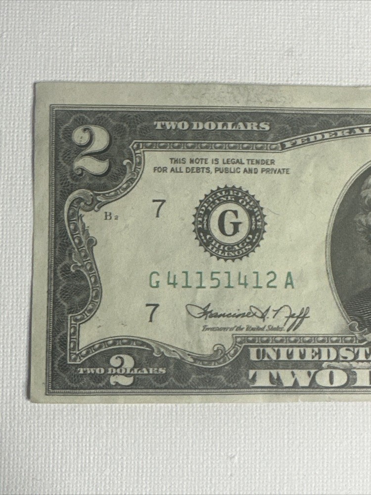 1976 Chicago B Cutting Error Uneven Border $2 Bill