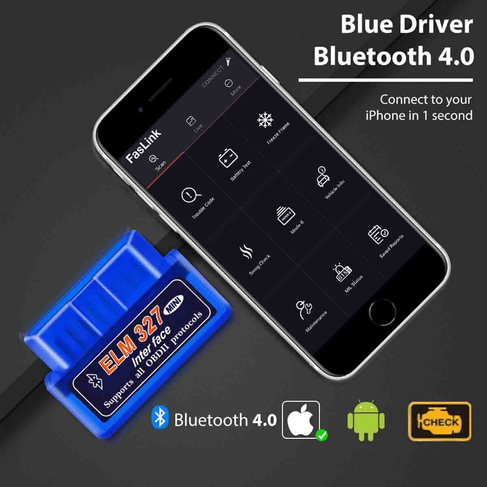 OBD2 Car Bluetooth Scanner Code Reader OBDII ELM327 Read Tool For iPhone Android