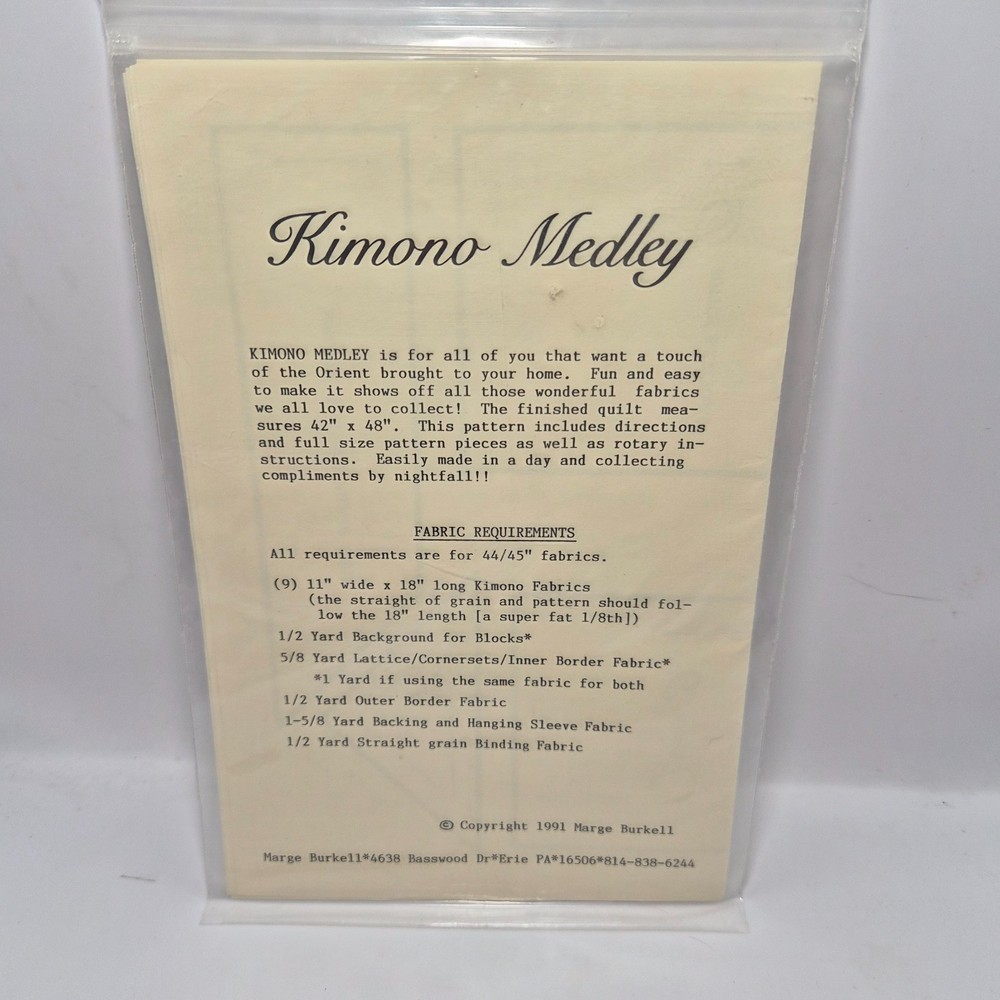 Kimono Medley Quilt Pattern by Marge Burkell