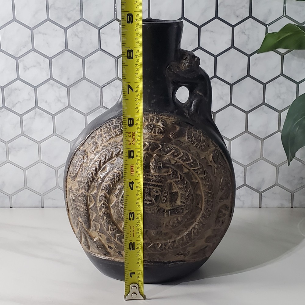 Pre Columbian Chimu Peruvian Blackware Serpent Monkey Vessel Replica