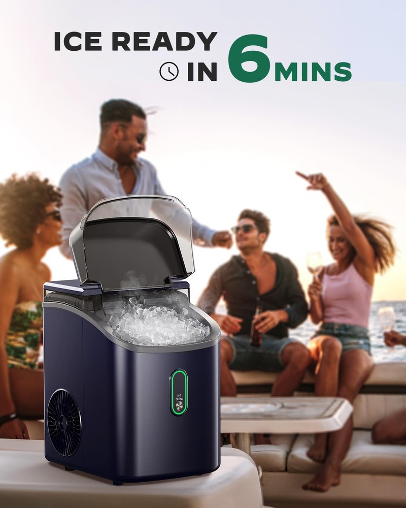 Nugget Ice Maker Countertop, Pebble Ice Maker with Soft Chewable Ice, One-Cli...