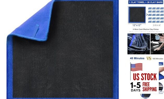 Clay Towel Auto Detailing 1 Pack, Fine Grade Microfiber Chamois 4 Pack Red