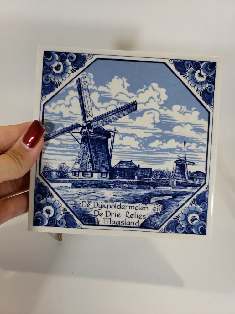 Delft Blue And White Tile Holland Windmill
